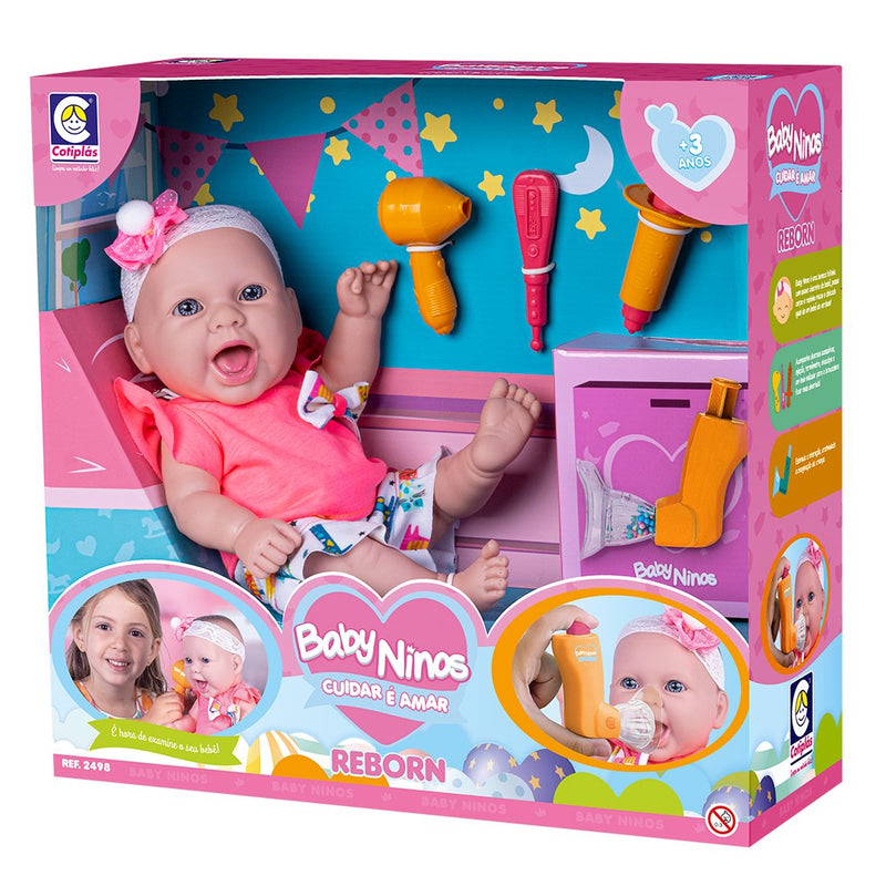 Boneca Baby Ninos Reborn Cuidar é Amar - Coleção Baby Ninos
