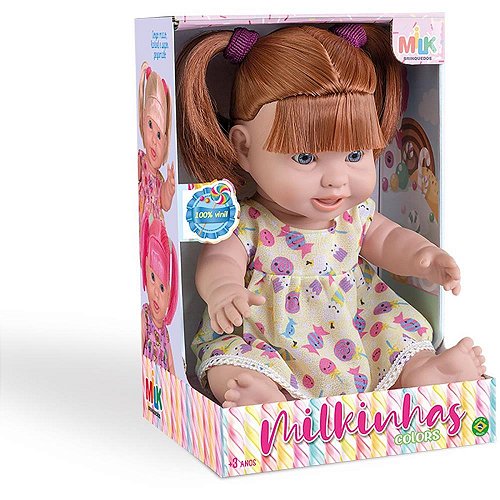 Boneca Milkinha Vinil 22CM Cabelo Crespo Colecionável