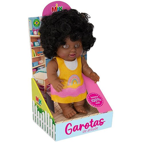 Boneca Milkinha Vinil 22CM Cabelo Crespo Colecionável