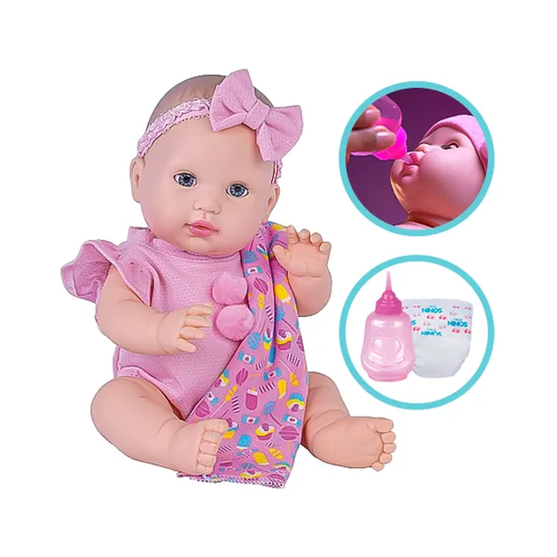Boneca Love Born Faz Xixi Menina Touca Rosa